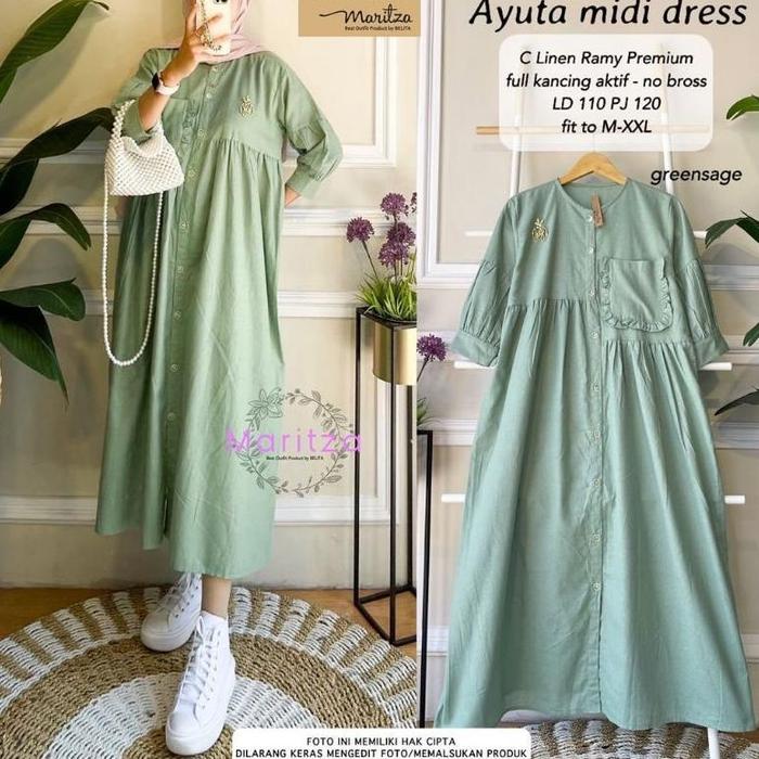 Ayuta Dress Midi Jumbo Ld 110 Fit Xl Basic Dress Polos Kancing Aktif