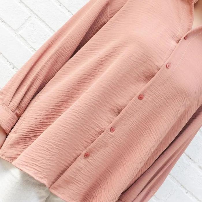 Niko Blouse Crinkle Basic Polos Lengan Panjang Wanita / Atasan Polos