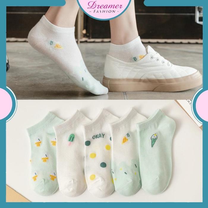 Df Kk207 Kaos Kaki Wanita Pendek Ice Cream Sarung Kaki Unisex Semata