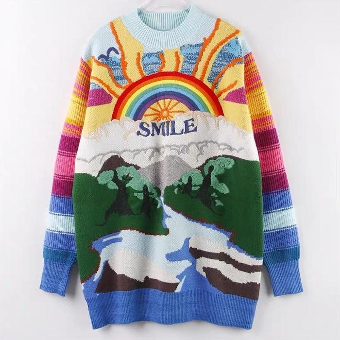 Stock Ryujin Loco Sweater | Outfit Sweater Pelangi Rainbow Smile Rajut