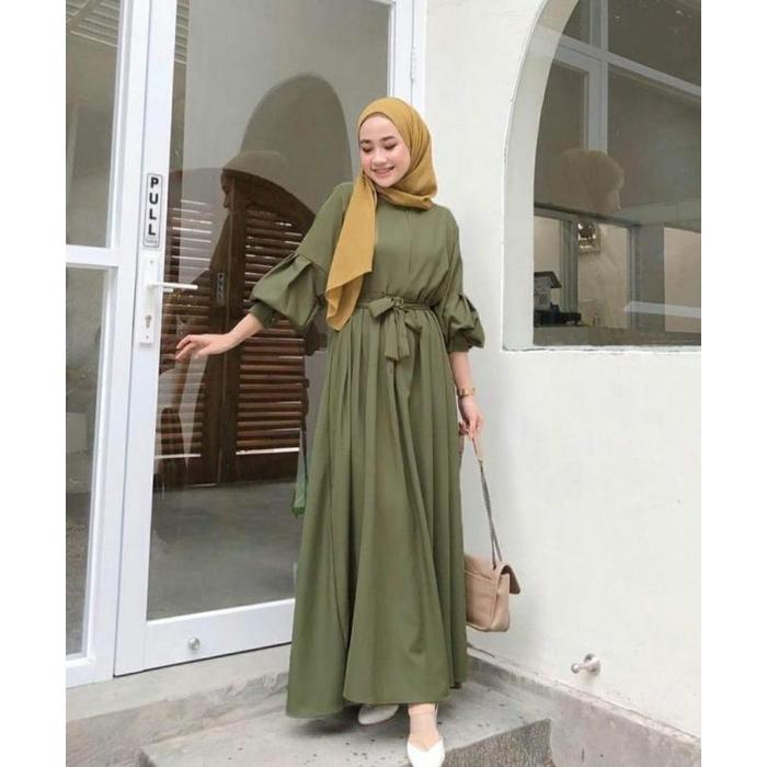 Vecka Dress - Baju Gamis Wanita Model Lengan Balon Terbaru Kekinian