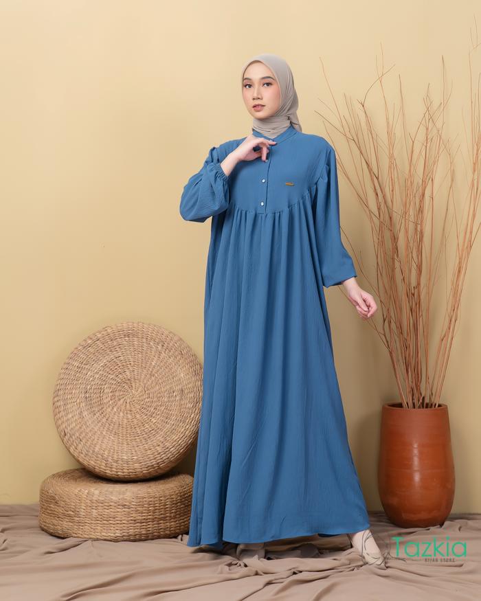 Dress Muslim Wanita | Amelia Denim Gamis Polos Crinkle | Tazkia Hijab