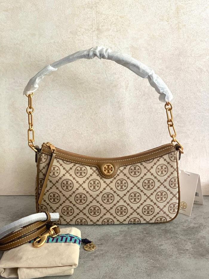 Tory Burch T monogram brocade studio Hazelnut