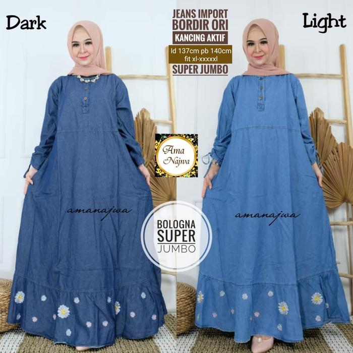 Bologna Super Jumbo Gamis Jeans Jumbo LD 137 Fit To XXXXL By Amanajwa