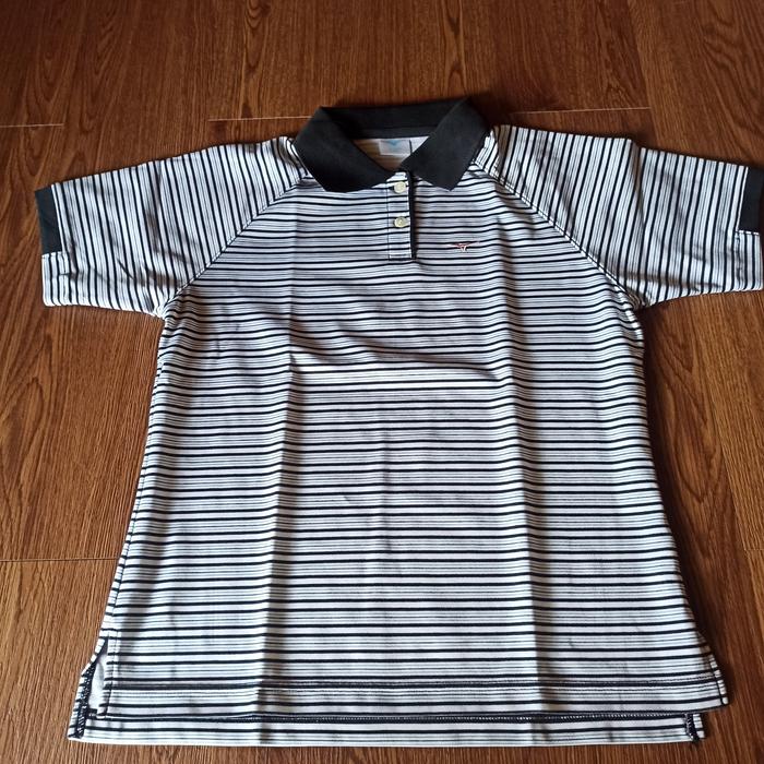 Shirt Mizuno putih garis hitam original selain asics, puma, ping