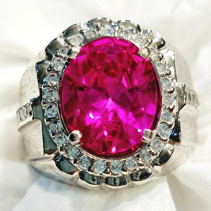 CINCIN BATU PERMATA RED RUBY PINK ROSE CHATAM◇RING PERAK MURNI