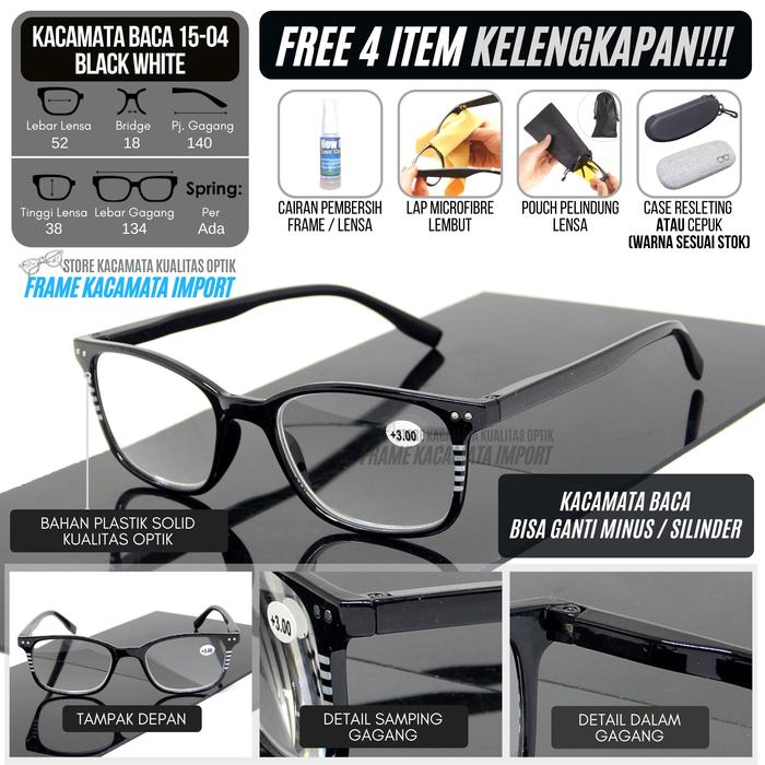 Kacamata Baca Plus +100 +125 +175 +250 +275 +300 Pria Wanita