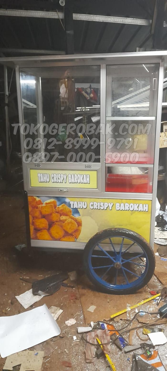 Gerobak tahu krispi gorengan alumunium roda motor