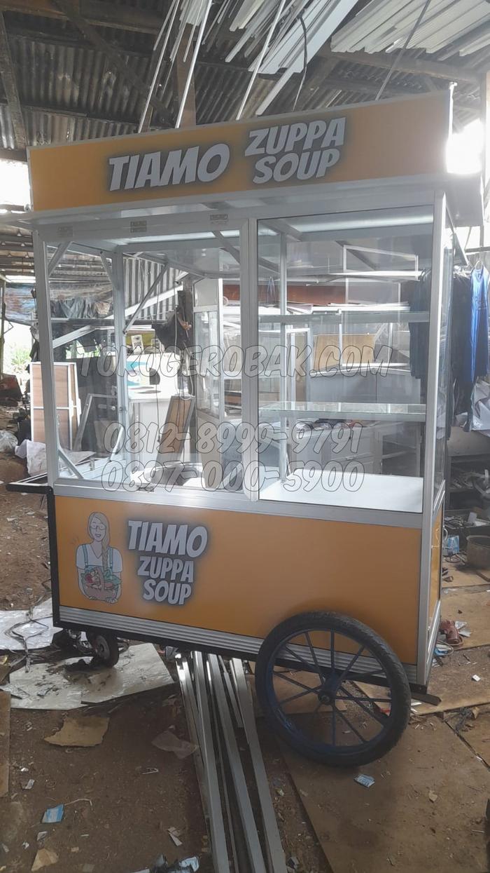 Gerobak Zuppa Soup Alumunium 150x60 Murah Mewah Roda Motor