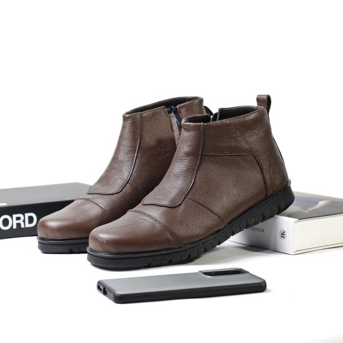 SEPATU BOOTS PRIA ALOOF CARE ZIPPER ORIGINAL KULIT ASLI LIKE BRODO