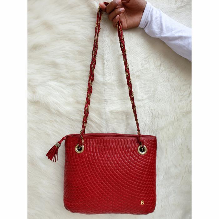 Tas Bally Shoulder Bag Tali Rantai Wanita Kulit Asli Second Preloved