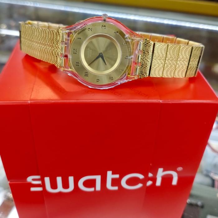 Jam Tangan Wanita SWATCH Tali Rantai WARM GLOW SFK355G Original