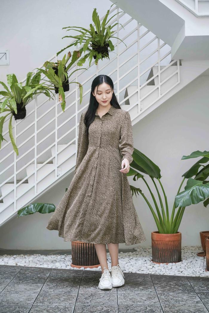 PAVINE - Kyungmi Leaves Midi Dress - Midi Dress Daun Wanita