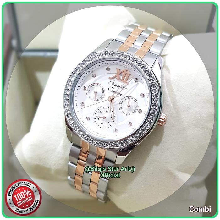 Alexandre Christie Wanita Ac 2496 BF Diamond Tali Rantai Silver Combi Rose Gold