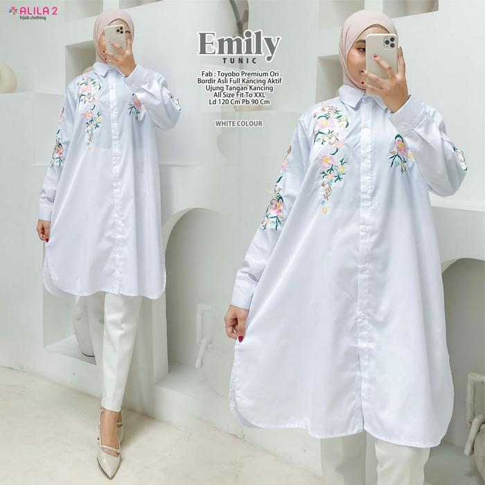 Emily tunic kemeja wanita bahan toyobo bordir cantik XXL LD 120ck 6/1
