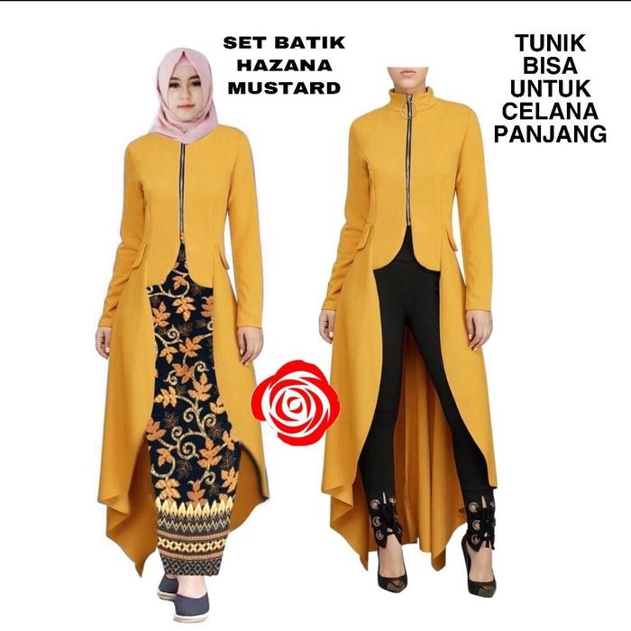 Stelan Setelan Kebaya Batik Tunik Hazana Mustard TUNIK Rok