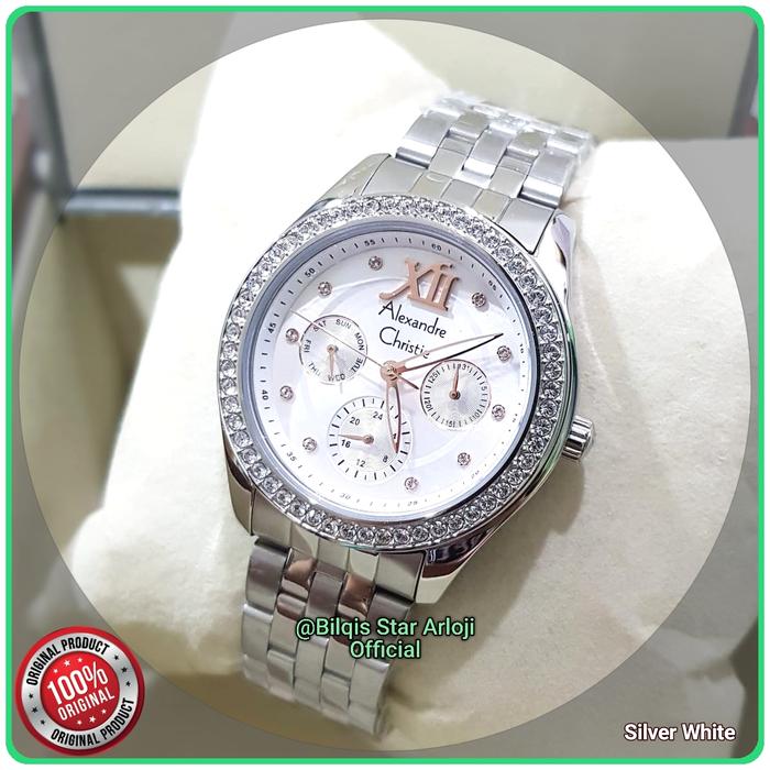 Alexandre Christie Ac 2496 Diamond Tali Rantai Full Silver Original