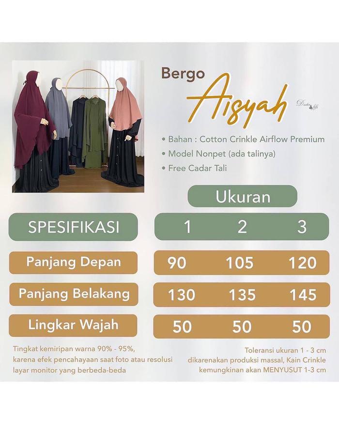 BERGO AISYAH BY DASTER FIFI KERUDUNG INSTANT JILBAB FREE CADAR KHIMAR