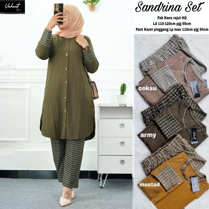 setelan celana wanita terbaru sandrina set mat kaos rajut adem nyaman