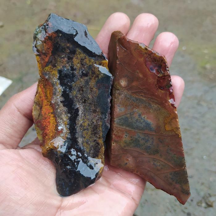 bahan lempengan batu akik pancawarna tembaga borongan hemat 2 lempeng