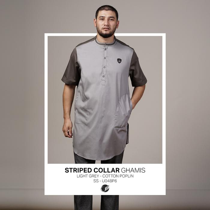 SAMASE GHAMIS STRIPED COLLAR U084 Light Grey Cotton Poplin Baju Muslim