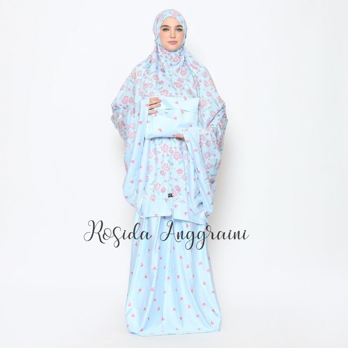 MUKENA JUMBO RAYON MOTIF BUNGA CENGKEH BIRU