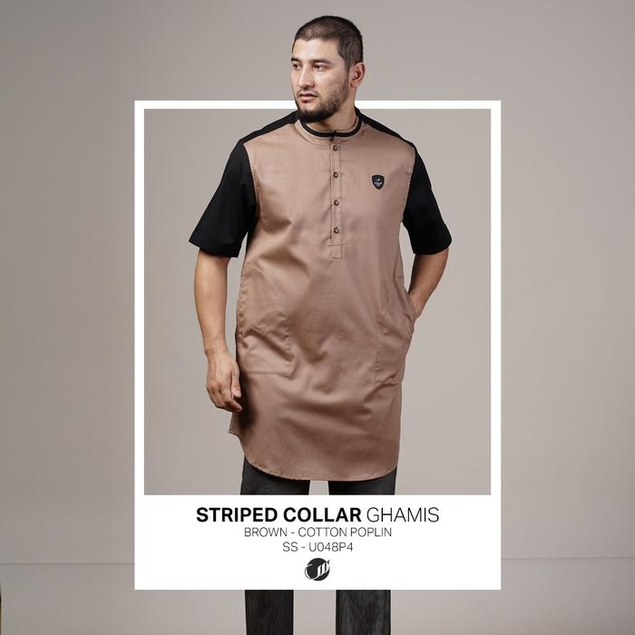 SAMASE GHAMIS STRIPED COLLAR U084P Brown Cotton Poplin Baju Muslim