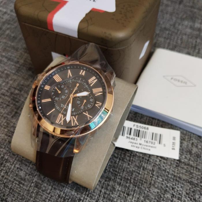 Fossil FS5068 Original Jam Tangan Pria Chrono Leather Strap FS-5068