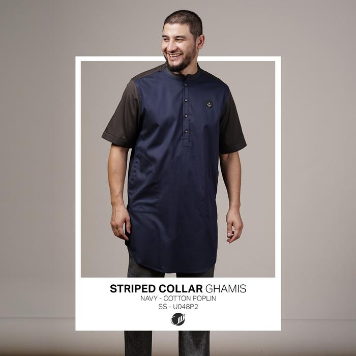 SAMASE GHAMIS STRIPED COLLAR U084P Navy Cotton Poplin Baju Muslim Koko