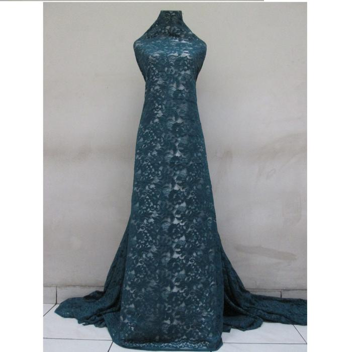 Kain Brokat Brukat Meteran Lily - Biru Tosca- 50 cm