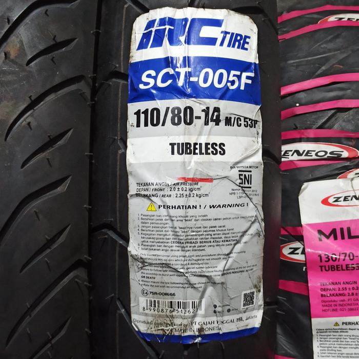 Ban Luar IRC 110/80-14 SCT-005F TUBELESS Ban Depan Motor Aerox 155