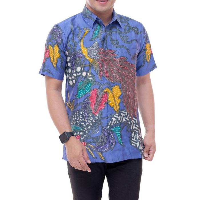 Kemeja Batik tulis pria lengan pendek kain satin lapis furing dalam Gq