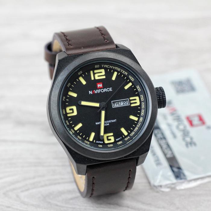 Jam tangan Naviforce 9059M tali kulit analog tanggal hari akrif pria