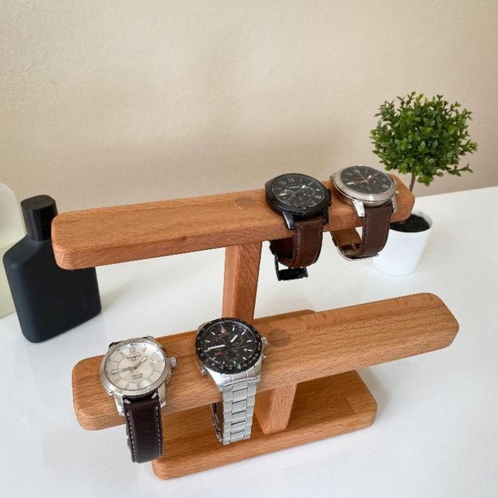 Aria99 Stand Watch Tempat Jam Tangan 2 Undak Dapat Di Isi 8 Pcs Jam Tangan Material Kayu Solid Varni