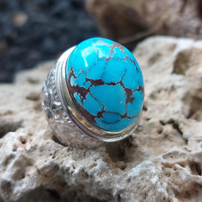 Cincin natural Turquoise / Pirus Mesir ceplok kuro jenong TRMB005