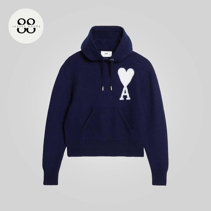 AMI Paris Paris De Coeur Oversized Hoodie Navy