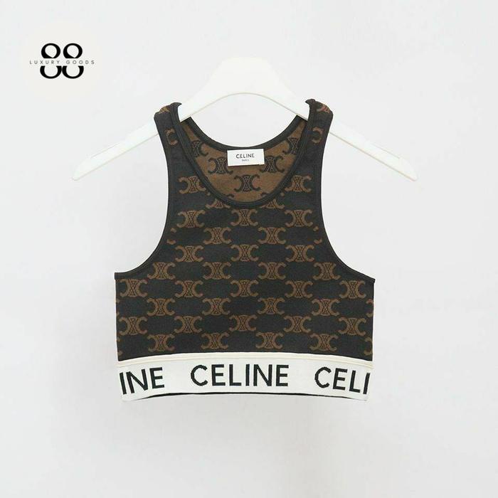 CELINE Crop Top in Monogram Silk Cotton Brown