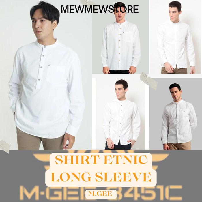 MGEE Baju Koko Putih Pria Lengan Panjang | Baju Kemeja Koko Putih