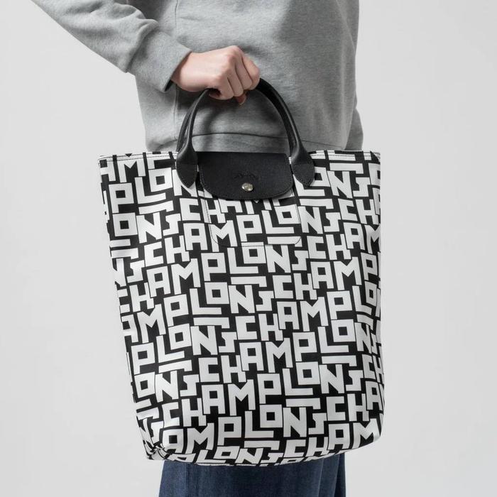 Longchamp Replay LGP M Tote Bag Nylon Black White