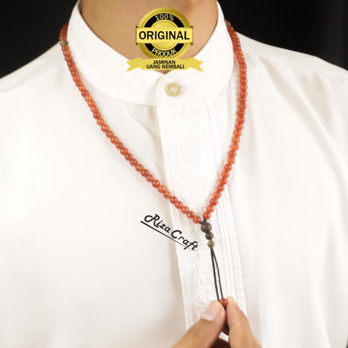 Kalung Tasbih Batu Merah Siam Delima ASLI Akik Alam Natural 99 butir
