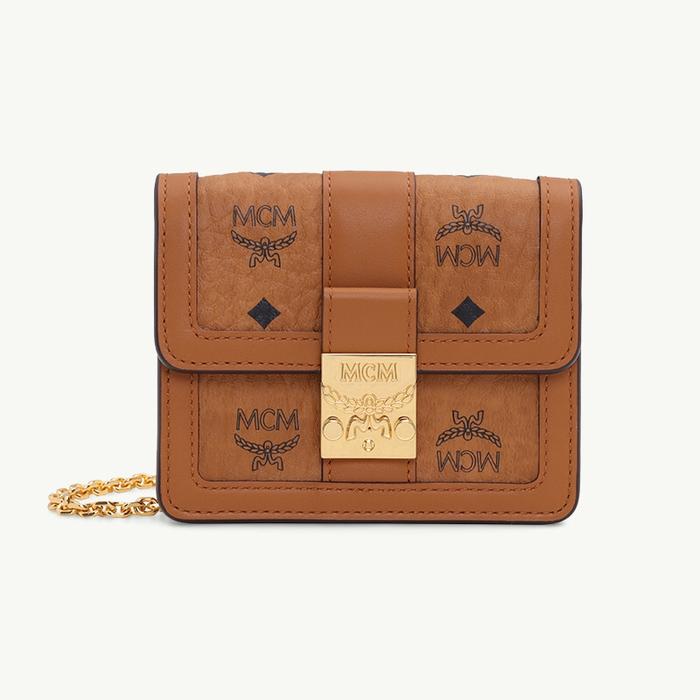 MCM Mini Tracy Wallet on Chain in Cognac Visetos Leather