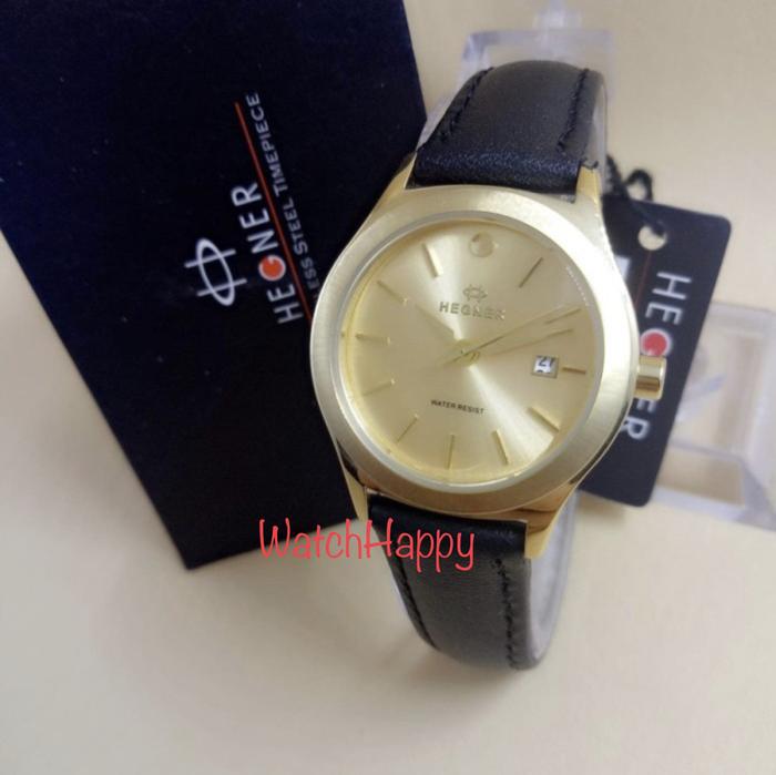 HEGNER 317 HW-317L HW317 LADIES GOLD DIAL LEATHER BLACK STRAP ORIGINAL