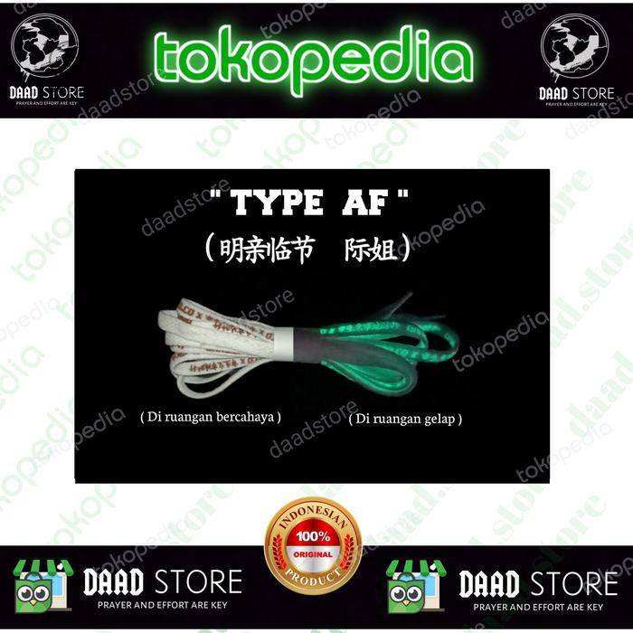 Shoelaces/tali sepatu katakana glow in the dark by daad.co " TYPE AF "