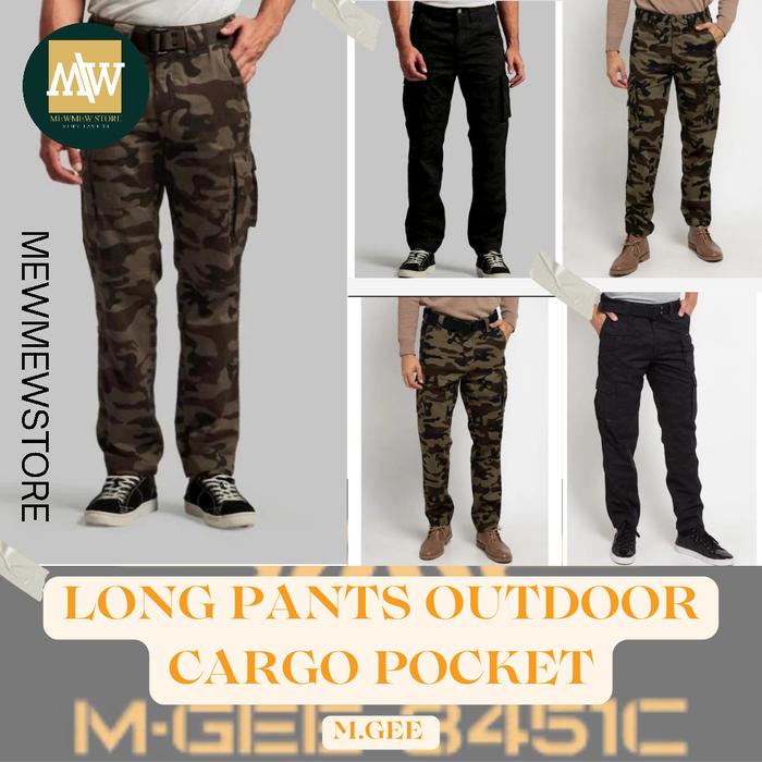 MGEE Celana Panjang Cargo Pria Motif Army - Black | Olive