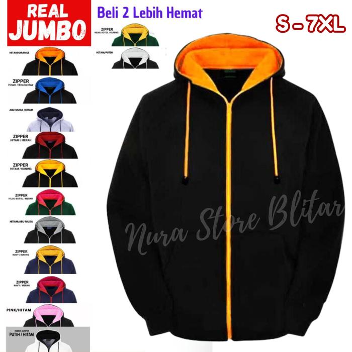 Jaket Hoodie Resleting Unisex Dewasa Bigsize Jumbo Cowok Cewek Tebal