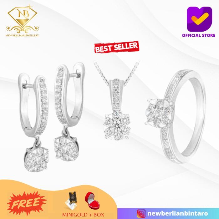 1set01 - cincin anting liontin berlian eropa natural emas asli 17K 750