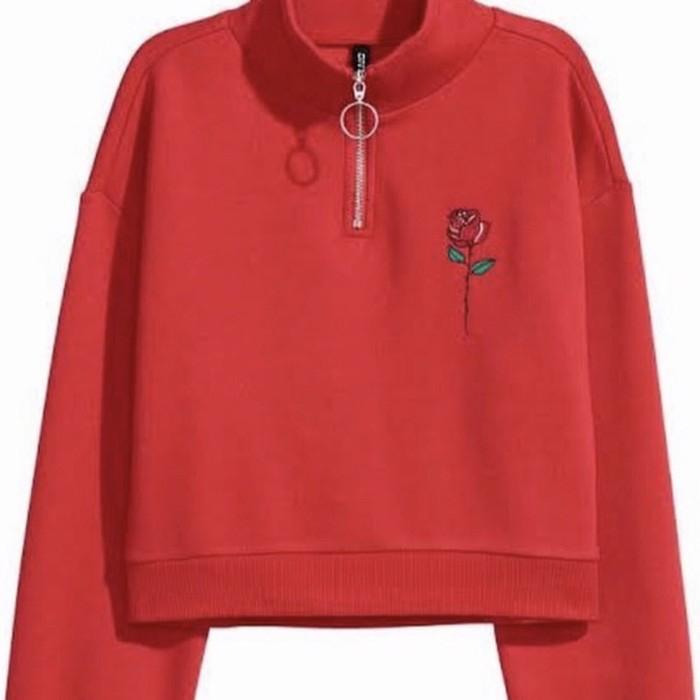 HNM ROSE RED STAND UP COLLAR RED CROP TOP SALE