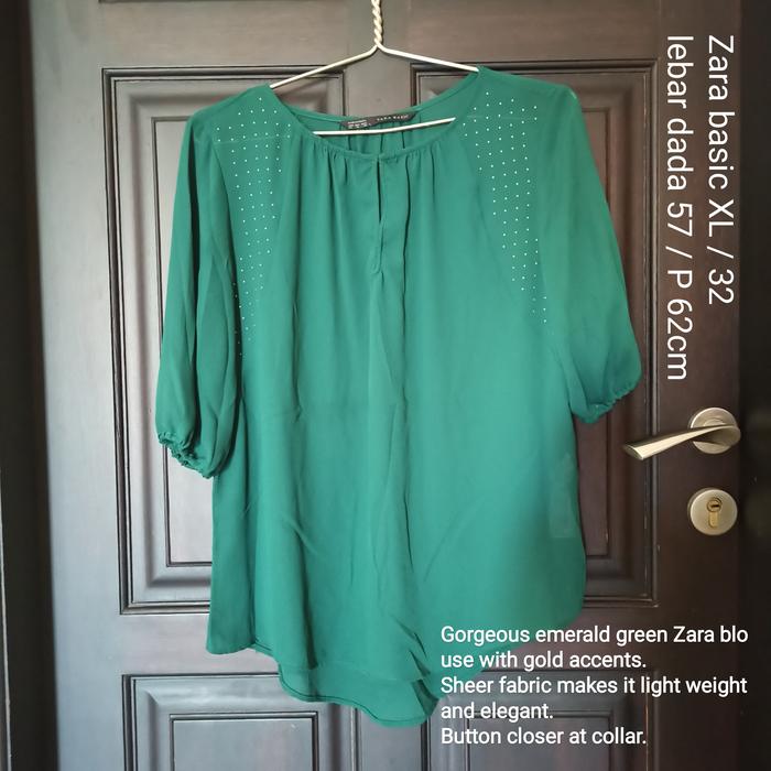 Zara basic blouse atasan wanita green emerald size L / XL preloved