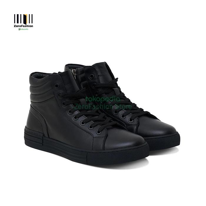 Gino Mariani Original Sepatu Boots Tali Pria Kulit Asli, Domer Black