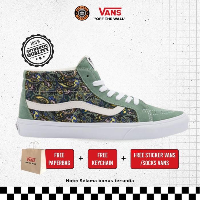Vans Sk8 Mid Reissue Paisley Hedge Green Original Sepatu
